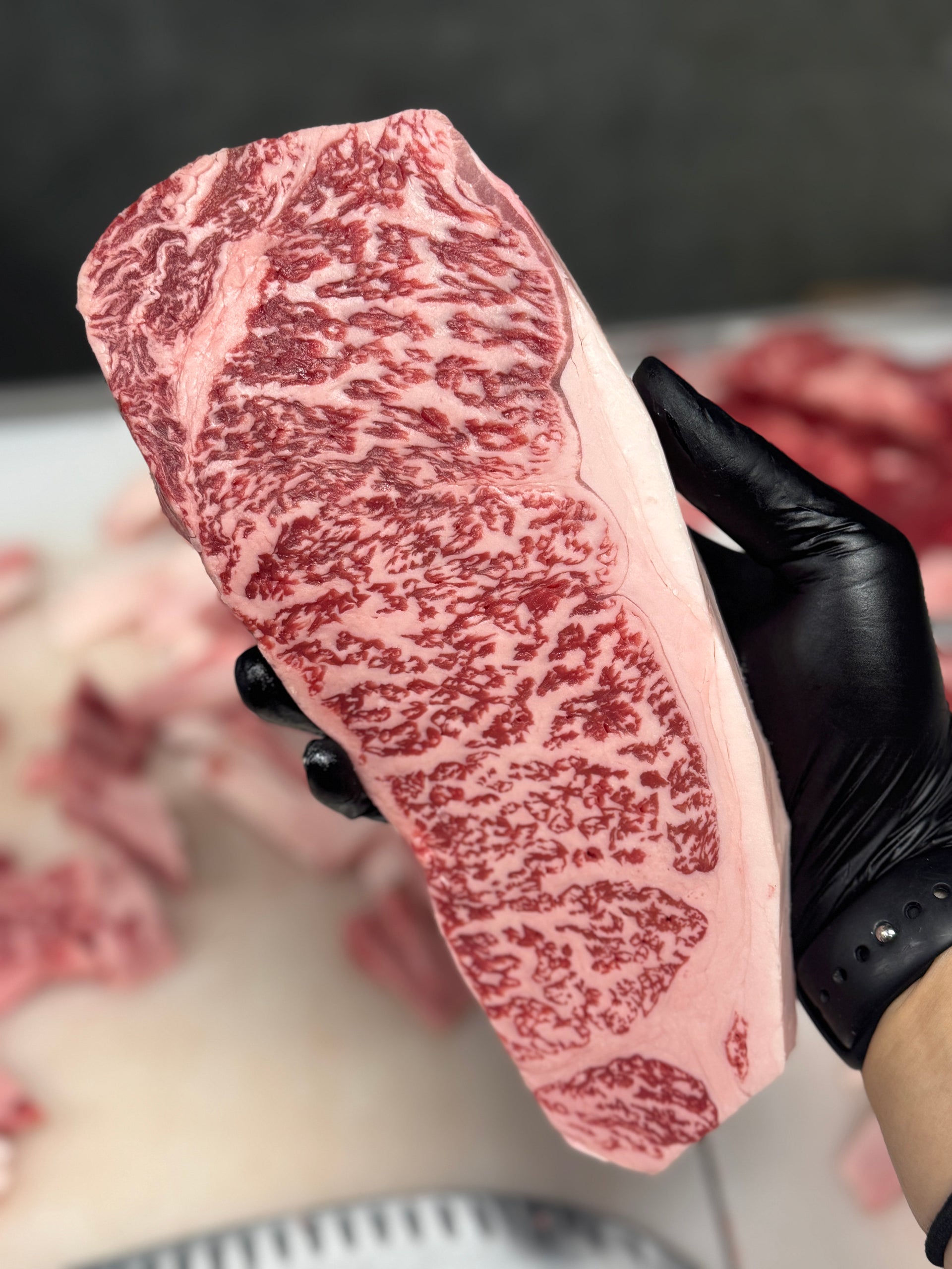 A4 Bushu Samurai NY Strip — BMS 6-8 Japanese A4 Wagyu, Saitama Prefecture (Hasegawa Farm) — marbling detail
