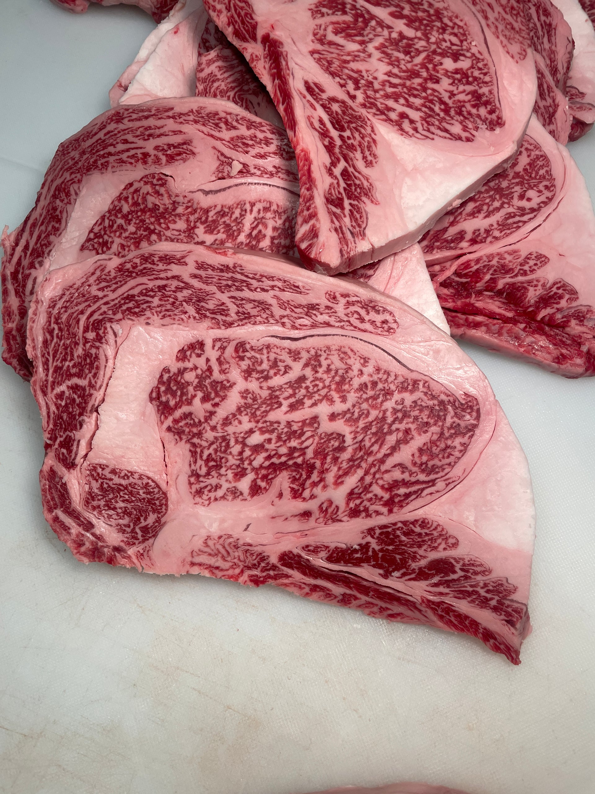 A4 Satsuma Ribeye — BMS 6-8 Japanese A4 Wagyu, Kagoshima Prefecture — cooked and sliced