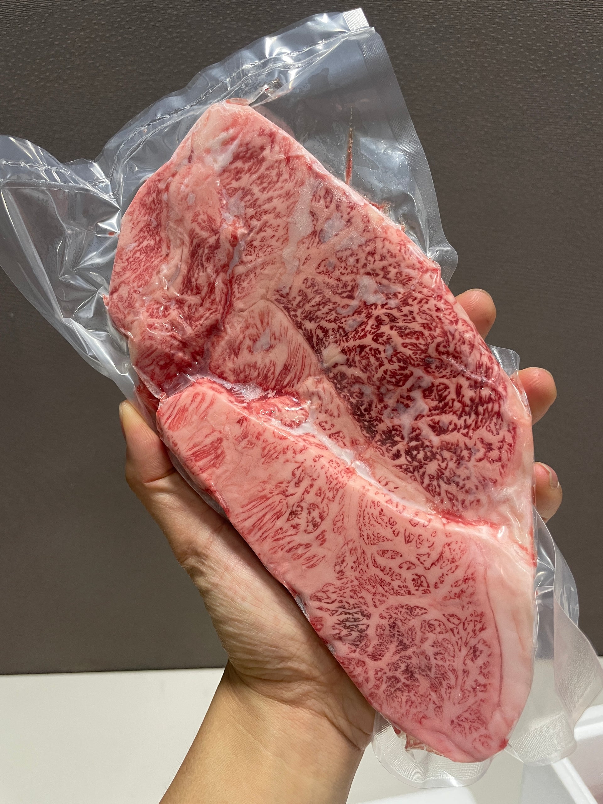 A5 Sanuki Olive-Fed NY Strip — BMS 8-12 Japanese A5 Wagyu, Kagawa Prefecture — vacuum-sealed package