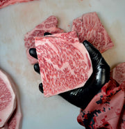 A5 Shinshu Apple-Fed NY Strip — BMS 10-12 Japanese A5 Wagyu, Nagano Prefecture — marbling detail