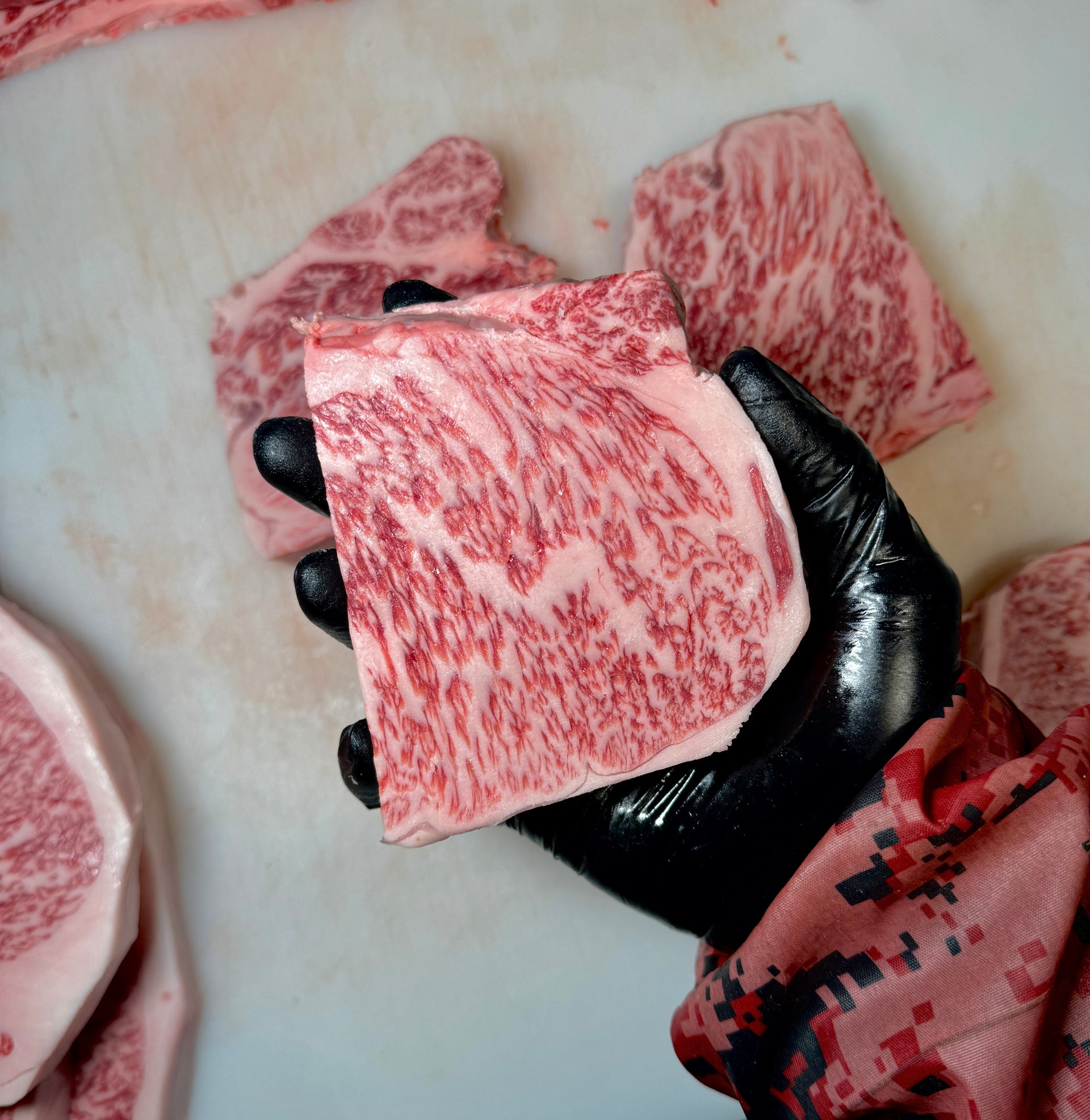 A5 Shinshu Apple-Fed NY Strip — BMS 10-12 Japanese A5 Wagyu, Nagano Prefecture — marbling detail
