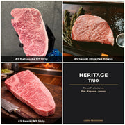 A5 Heritage Trio bundle — A5 Matsusaka NY Strip, A5 Sanuki Olive-Fed Ribeye, A5 Namiki NY Strip | Ligma Provisions