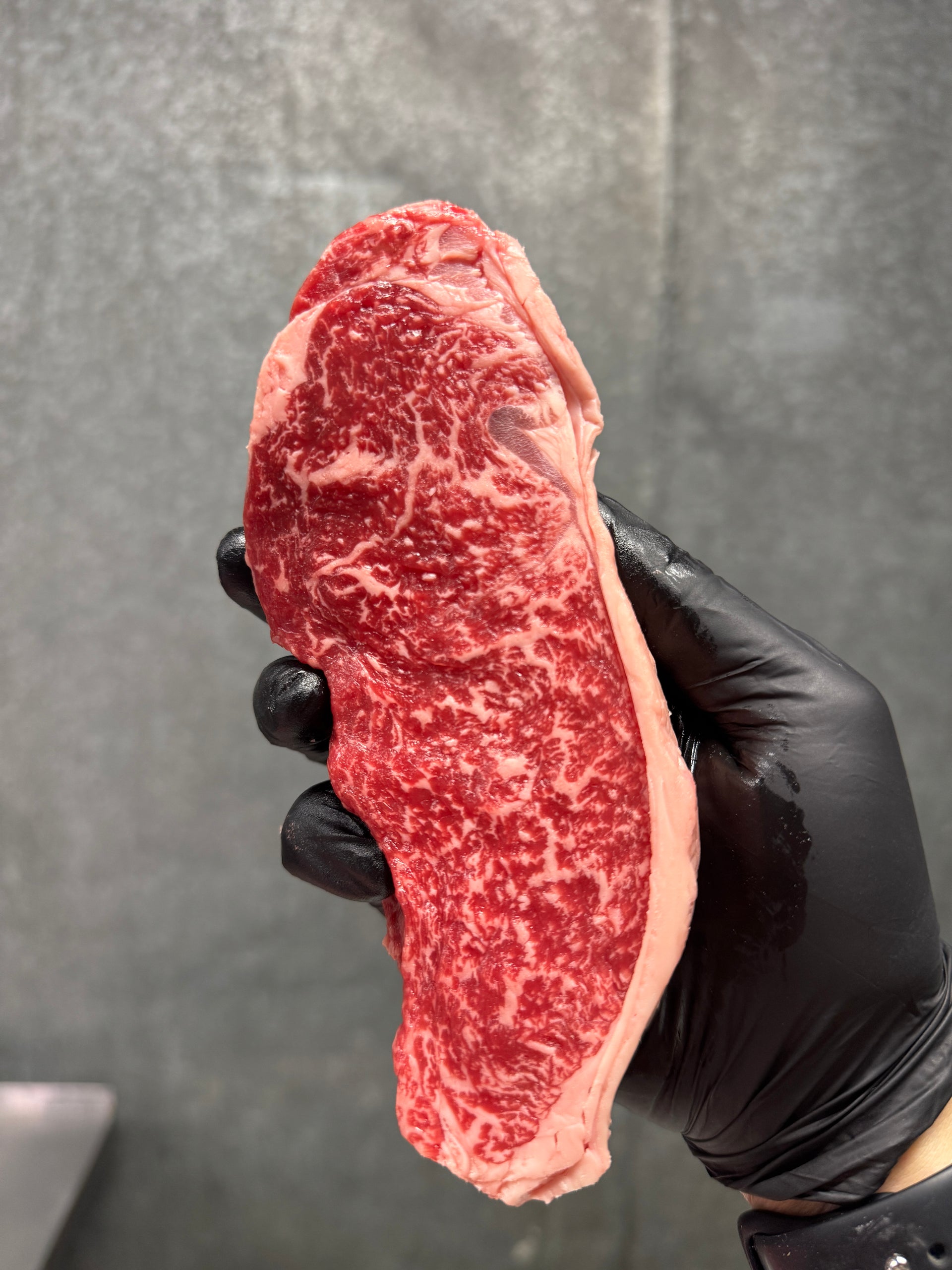 Australian Wagyu Grass Fed NY Strip — BMS 6/7 Australian Wagyu Silver Label — marbling detail