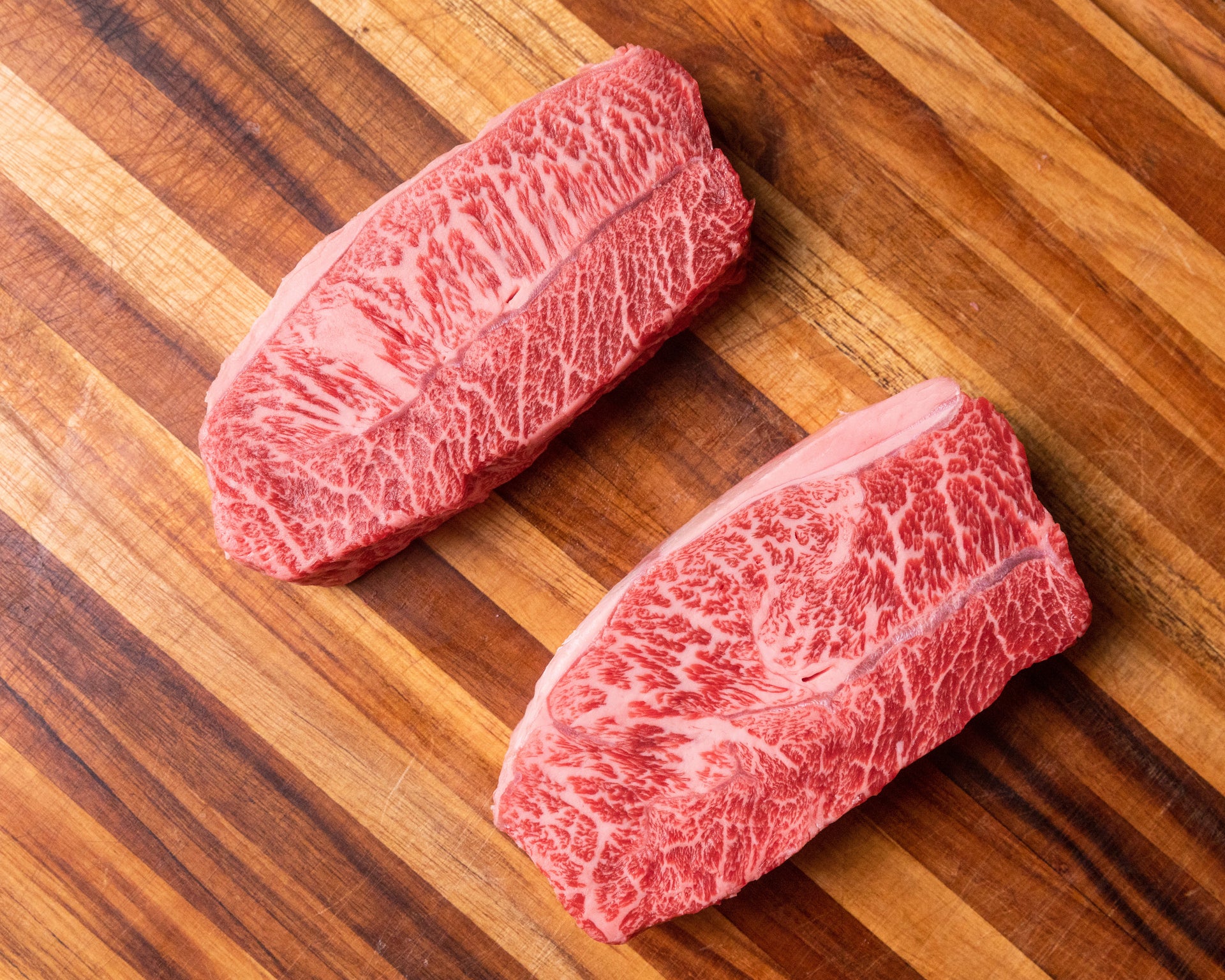 Australian Wagyu Misuji Flat Iron showing dense marbling — Gold Label F4 Purebred