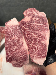 Australian Wagyu NY Strip Blue — BMS 4/5 Australian Wagyu Blue Label — marbling detail