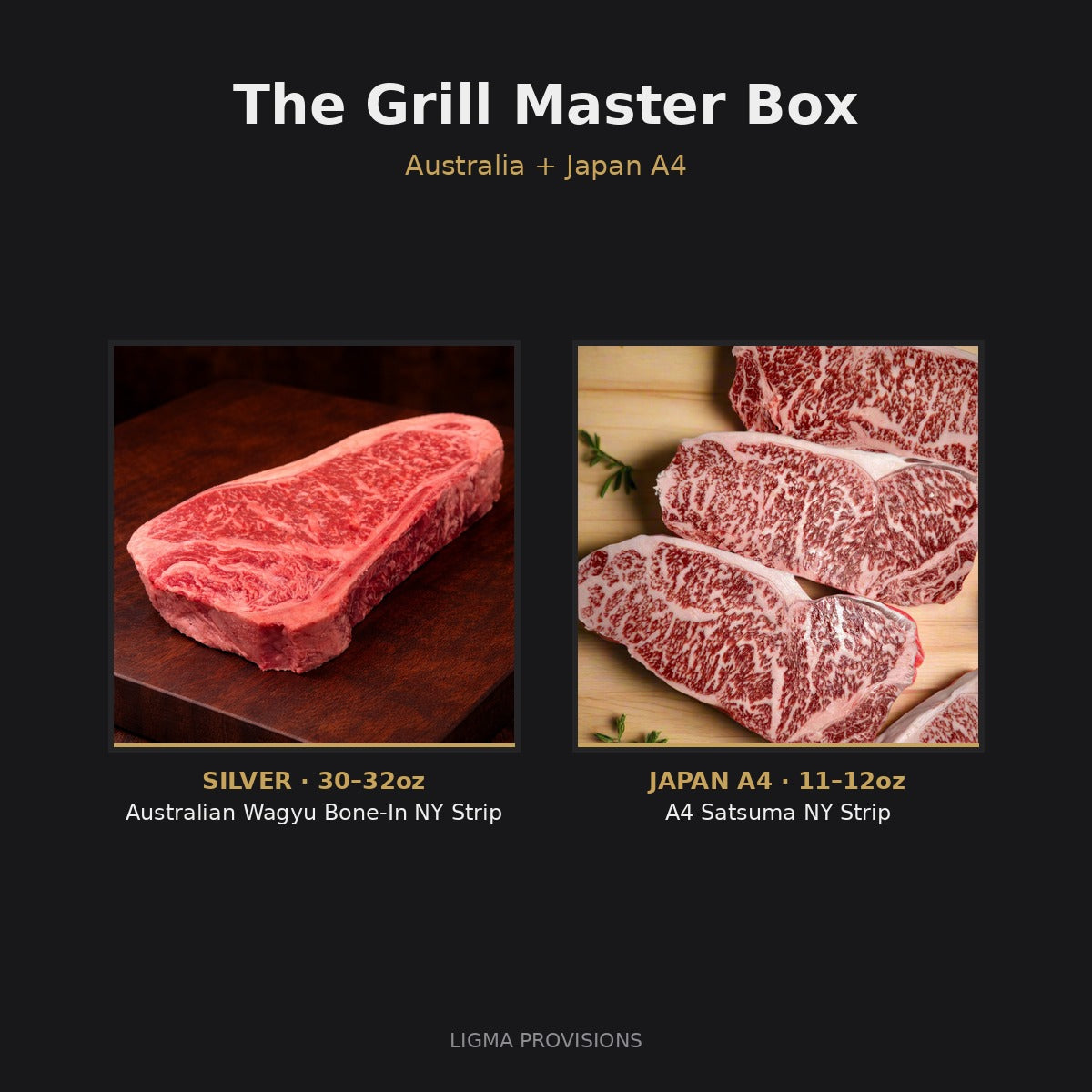 The Grill Master Box — Australian Wagyu Bone-In Strip and A4 Satsuma NY Strip