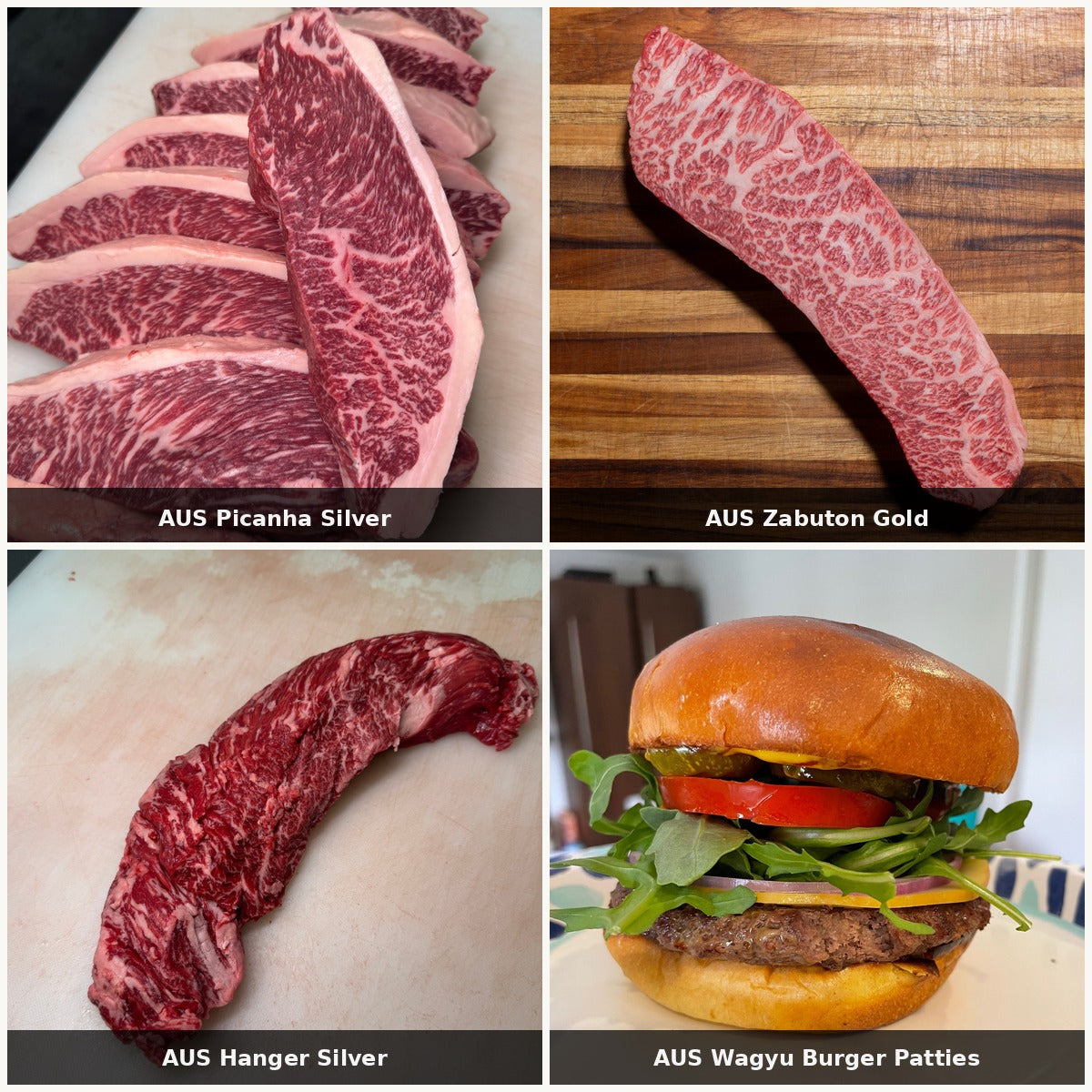 The Butcher's Cuts bundle — AUS Picanha Silver, AUS Zabuton Gold, AUS Hanger Silver, AUS Wagyu Burger Patties | Ligma Provisions