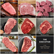 The Executive bundle — A5 Namiki NY Strip, A5 Satsuma Ribeye, A5 Miyazaki Filet, A4 Bushu Samurai NY Strip, AUS Ribeye Gold, AUS Ribeye Silver, AUS NY Strip Gold, AUS NY Strip Silver | Ligma Provisions