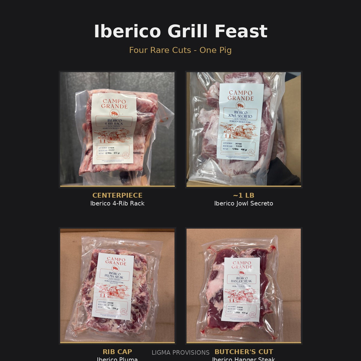 Iberico Grill Feast — Iberico 4-Rib Rack + Jowl Secreto + Pluma + Hanger Steak