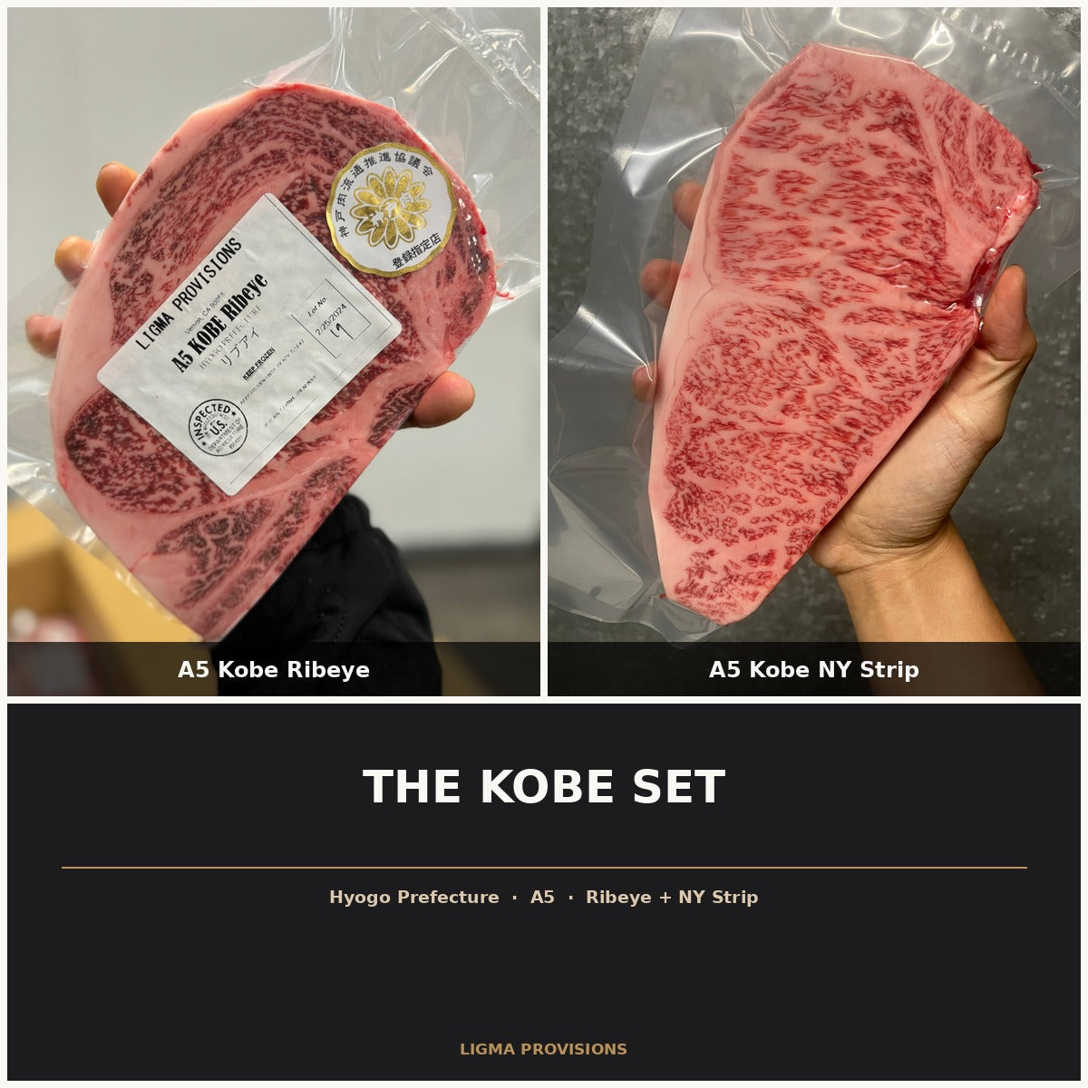 The Kobe Set — A5 Kobe Usunaga Ribeye and A5 Kobe Usunaga NY Strip, Hyogo Prefecture