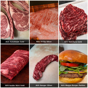 The Summer Grill Special bundle — AUS Wagyu Tomahawk Gold, Tri-Tip Silver, Ranchera Gold, Inside Skirt Gold, Hanger Silver, Wagyu Burger Patties | Ligma Provisions
