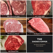 The Showstopper bundle — AUS Tomahawk Gold, AUS T-Bone Blue, A5 Satsuma Ribeye, A5 Namiki NY Strip, AUS Ribeye Gold | Ligma Provisions