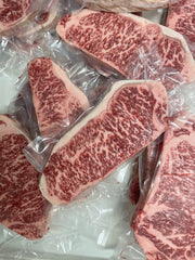Australian Wagyu NY Strip Gold — BMS 8/9 Australian Wagyu Gold Label — marbling detail