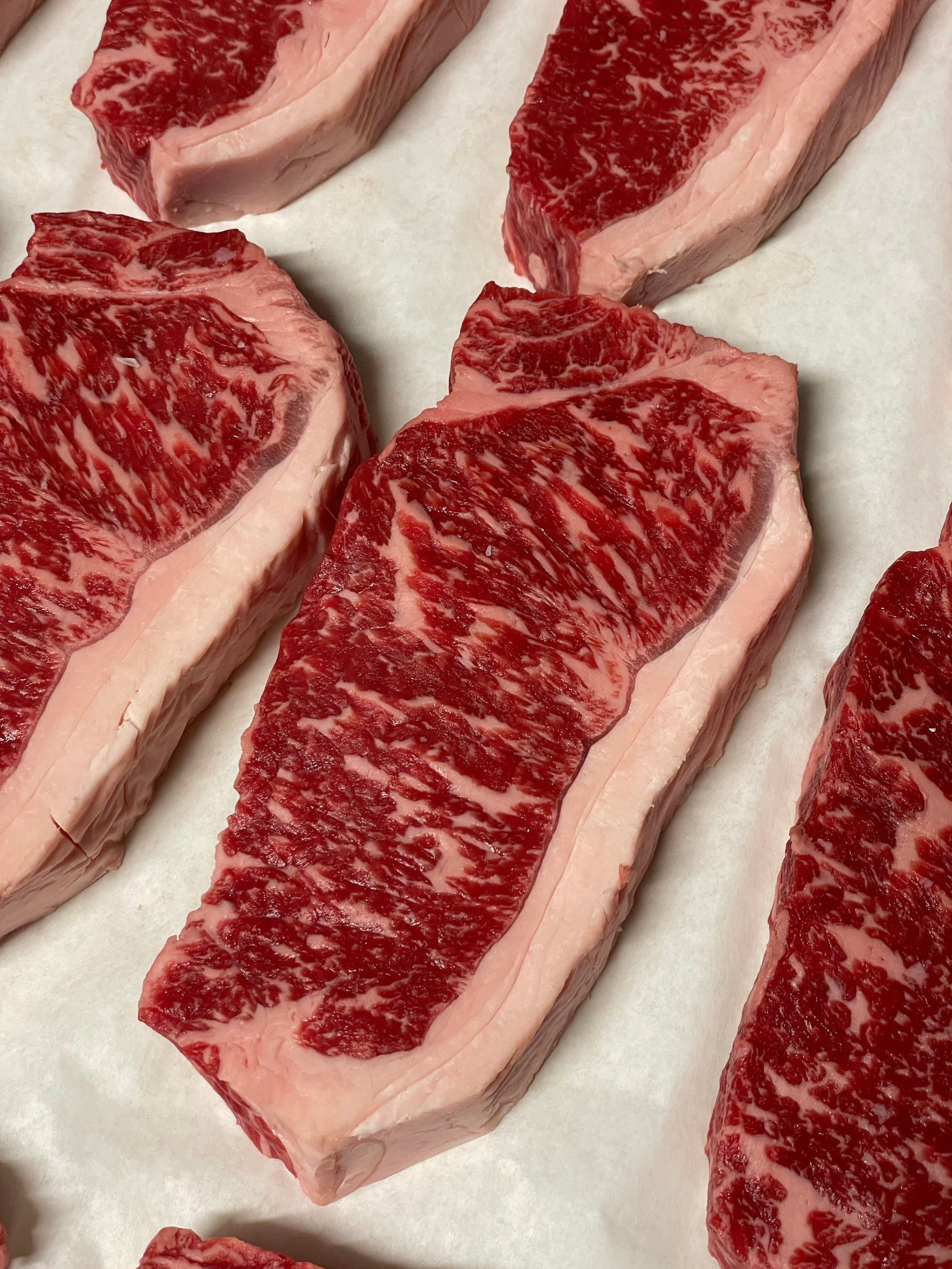 Australian Wagyu NY Strip Silver — BMS 6/7 Australian Wagyu Silver Label — marbling detail